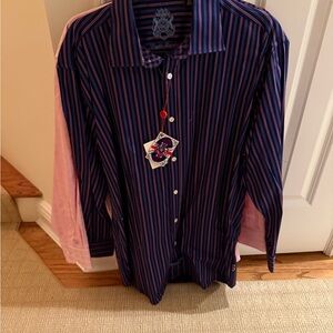 English Laundry Navy and Pink Striped Shirt